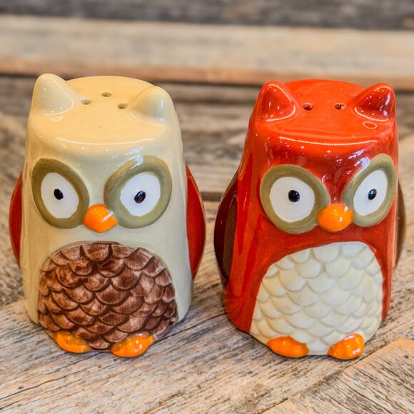 Vintage Ceramic Owl Salt and Pepper Shaker Set, Retro Theme, Fall/Autumn Theme - Picture 2 of 9